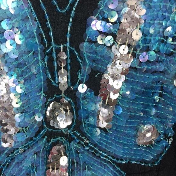 Vintage Butterfly Sequin Shirt STC PR Exporter M - Picture 6 of 8
